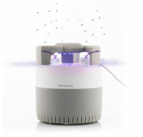 Innovagoods KL Silen Lampara USB Antimosquitos por Succion - Luz LED UV - Silenciosa - Alcance hasta 50m2 - Facil Limpieza - 12x14cm - Color Blanco y Gris