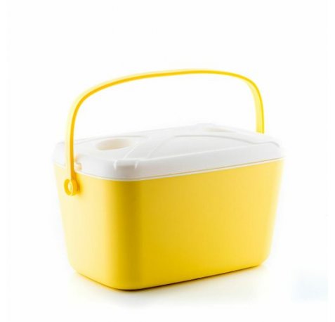 Innovagoods Lilty Nevera Portatil Rigida - Capacidad 15L - Asa de Transporte - Tapa Bandeja - Estilo Retro - Facil Limpieza - 43x25x29cm - Color Amarillo y Blanco