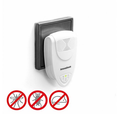 Innovagoods KL Duo Pack de 2 Repelentes Ultrasonicos de Plagas - Silencioso y Ecologico - Alcance hasta 80m2 - Bajo Consumo Energetico - 6.1x9.7x6cm - Color Blanco