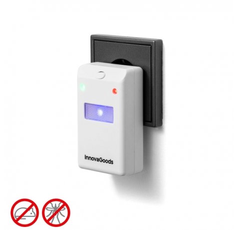 Innovagoods Killekt Duo Pack de 2 Repelentes Ultrasonicos de Plagas - Silencioso y Ecologico - Alcance hasta 180m2 - Reutilizable - Luz LED Nocturna - Bajo Consumo - 6.5x9.8x6cm - Color Blanco