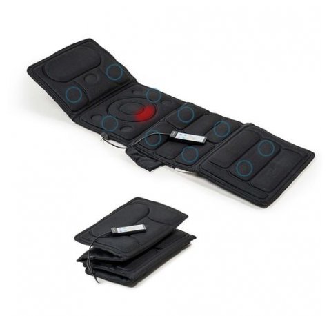 Innovagoods Vhemat Colchon de Masaje por Vibracion - 10 Motores Vibratorios - Funcion Calor - 5 Modos - Plegable - Ergonomico - Soporta hasta 150kg - 156x54cm - Color Negro