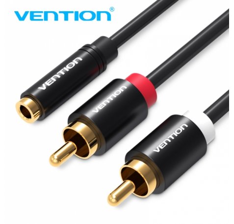Vention Cable Estereo Jack 3.5 Hembra a 2x RCA Macho - 2m - Color Negro