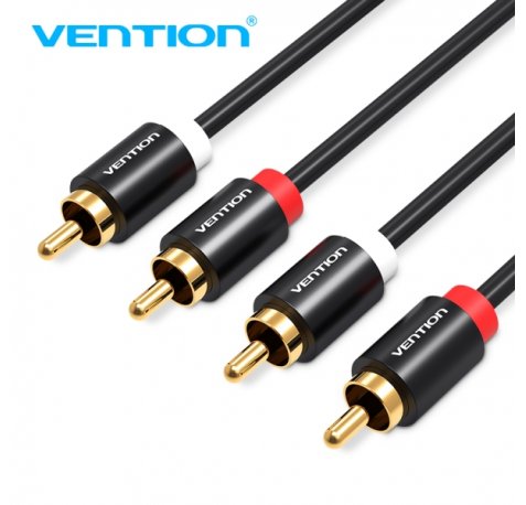 Vention Cable RCA Estereo - Interfaz Dorada Plateada - Conductor de Bronce Esmaltado - Material de Aluminio y PVC - Color Negro