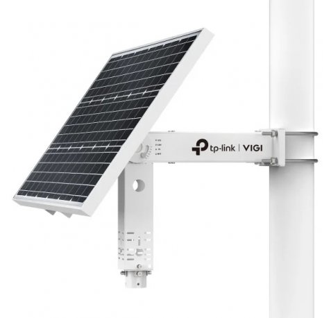 TP-Link Vigi SP9030 Panel Solar con Soporte para Camaras - 90W - Bateria 31.2Ah - IP66 - Ethernet RJ45 - Velocidad hasta 100Mbps - Regulador de Carga MPPT - Color Blanco y Negro