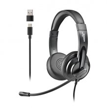 NGS VOX605-C Auriculares USB-C con Microfono - Microfono Regulable y Flexible - Almohadillas y Diadema Acolchadas - Diadema Ajustable - Control en Cable - Cable de 2m - Color Negro