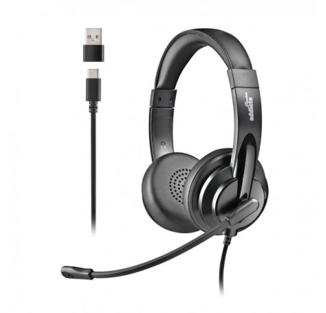 NGS VOX605-C Auriculares USB-C con Microfono - Microfono Regulable y Flexible - Almohadillas y Diadema Acolchadas - Diadema Ajustable - Control en Cable - Cable de 2m - Color Negro