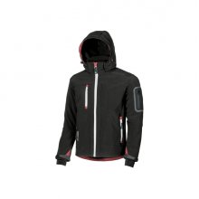 Upower Metropolis Soft Shell de Trabajo - Talla L - Tejido Elastico Cortavientos, Transpirable, Resistente al Agua, Capucha Desmontable, Multiples Bolsillos, Proteccion DPI1 - Color Negro Carbon