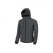 Upower Metropolis Soft Shell de Trabajo - Talla S - Tejido Elastico Cortavientos, Transpirable, Resistente al Agua, Capucha Desmontable, Mangas Preformadas, Proteccion DPI1 - Color Gris Meteorito