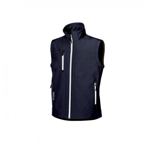 Upower Climb Chaleco de Trabajo Soft Shell - Talla M - Tejido Elastico Transpirable, Resistente al Viento y Agua, Bolsillo para Movil con Cremallera, Proteccion DPI1 - Color Azul Marino