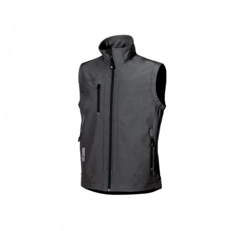 Upower Climb Chaleco de Trabajo Soft Shell - Talla L - Tejido Elastico Transpirable, Resistente al Viento y Agua, Bolsillo para Movil con Cremallera, Proteccion DPI1 - Color Gris Meteorito