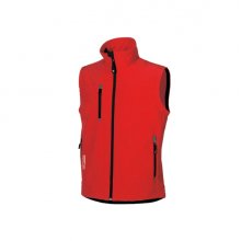 Upower Climb Chaleco de Trabajo Soft Shell - Talla S - Tejido Elastico Transpirable, Resistente al Viento y Agua, Bolsillo para Movil con Cremallera, Proteccion DPI1 - Color Rojo Magma