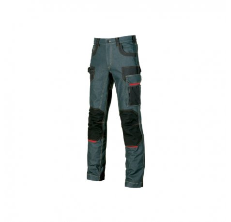 Upower Platinum Buttom Pantalon de Trabajo Elastico con Inserciones de Cordura - Talla 56 - Multiples Bolsillos, Refuerzos Anti-Abrasion, Detalles Reflectantes, Proteccion DPI1 - Color Azul Vaquero