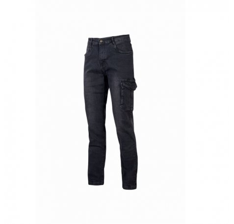 Upower Tommi Vaqueros Cargo de Trabajo - Talla 38 - Tejido Elastico, Bolsillos Laterales con Botones, Proteccion DPI1, Ajuste Regular - Color Negro Carbon
