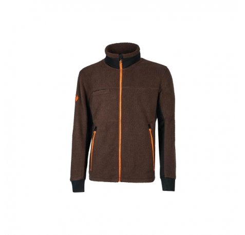 Upower Bark Chaqueta de Felpa Osito - Talla L - Aislamiento Termico Pelo Alto, Insertos Elastizados, Multiples Bolsillos con Cierre, Proteccion DPI1, Cordon Anti-Enredo Regulable - Color Chocolate