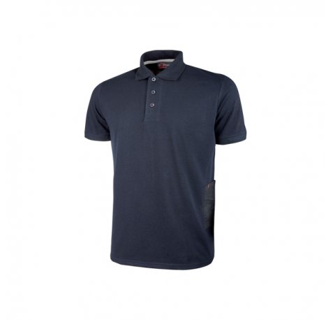 Upower Gap Polo de Manga Corta en Algodon Pique - Talla L - Corte Ajustado, Cuello Cerrado, Bolsillo Practico, Detalles Reflectantes, Proteccion DPI1 - Color Azul Marino