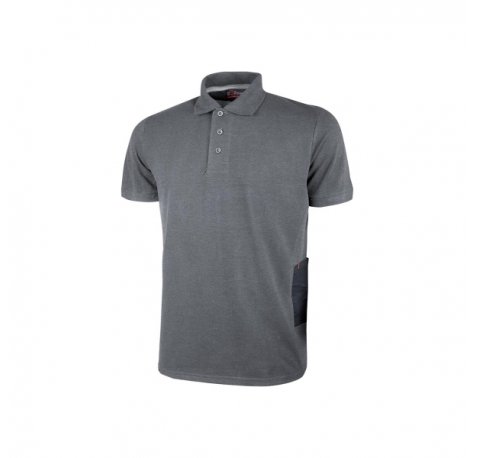 Upower Gap Polo de Manga Corta en Algodon Pique - Talla 4XL - Corte Ajustado, Cuello con Tres Botones, Banda Anti Sudor, Bolsillo con Tachuela Roja, Cinta Reflex, Proteccion DPI1 - Color Gris Meteorito