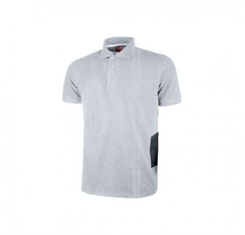 Upower Gap Polo de Manga Corta en Algodon Pique - Talla 4XL - Corte Ajustado, Cuello con Tres Botones, Banda Anti Sudor, Bolsillo Izquierdo, Cinta Reflex, Proteccion DPI1 - Color Gris Plateado
