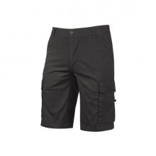 Upower Summer Bermuda Cargo de Algodon Elastico - Talla XL - Ajuste Slim-Fit, Bolsillos Multifuncionales, Triple Costura, Proteccion DPI1, Cinta Reflex para Seguridad - Color Negro Carbon