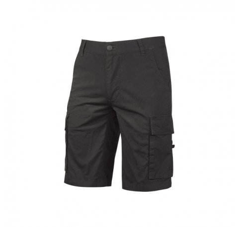 Upower Summer Bermuda Cargo de Algodon Elastico - Talla XL - Ajuste Slim-Fit, Bolsillos Multifuncionales, Triple Costura, Proteccion DPI1, Cinta Reflex para Seguridad - Color Negro Carbon