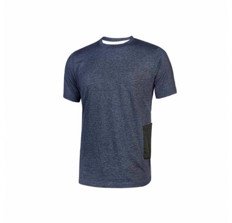 Upower Road Camiseta de Manga Corta en Polycotton Jersey - Talla XL - Slim-Fit, Cuello Acanalado Elastico, Bolsillo para Celular, Cinta Reflex, Proteccion DPI1 - Color Azul Marino