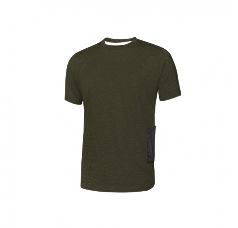 Upower Road Camiseta de Manga Corta en Polycotton Jersey - Talla L - Slim-Fit, Cuello Acanalado Elastico, Bolsillo para Celular, Cinta Reflex, Proteccion DPI1 - Color Verde Oscuro