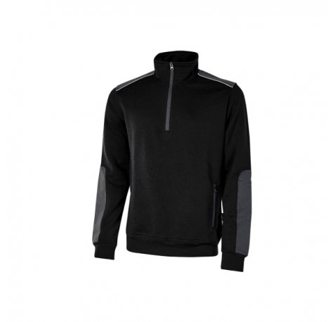 Upower Cushy Sudadera Cepillada con Media Cremallera - Talla M - Cuello Alto, Bolsillos con Cremallera, Refuerzos Antidesgaste, Detalles Reflectantes, Proteccion DPI1 - Color Negro Carbon