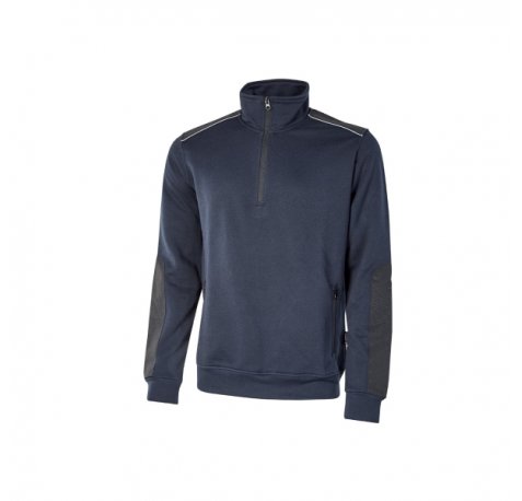 Upower Cushy Sudadera Cepillada con Media Cremallera - Talla 2XL - Cuello Alto, Bolsillos Laterales con Cremallera, Refuerzos Antidesgaste, Insertos Reflectantes, Proteccion DPI1 - Color Azul Marino