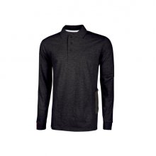 Upower Live Polo de Manga Larga - Talla XL - Algodon Pique, Corte Ajustado, Cuello y Mangas Acanaladas, Bolsillo con Tachuela, Cinta Reflex, Proteccion DPI1 - Color Negro Carbon