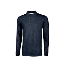 Upower Live Polo de Manga Larga - Talla XL - Algodon Pique, Corte Ajustado, Cuello Acanalado, Bolsillo Izquierdo con Tachuela, Cinta Reflectante, Proteccion DPI1 - Color Azul Marino