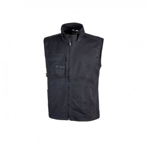 Upower Wave Chaleco de Trabajo en Algodon Elastico - Talla L - Bolsillos Frontales y Multifuncional, Ajuste de Velcro, Cinta Reflectante, Proteccion DPI1 - Color Negro Carbon