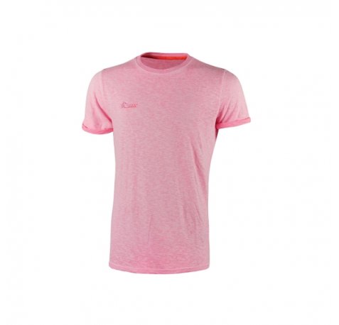 Upower Fluo Camiseta de Algodon Flameado - Talla M - Manga Corta, Tejido Slub, Ajuste Slim-Fit, Cuello Redondo Acanalado, Banda para el Sudor - Color Rosa Fluorescente