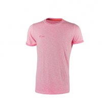 Upower Fluo Camiseta de Algodon Flameado - Talla S - Tejido Slub Cotton, Transpirable, Ajuste Slim-Fit, Cuello Redondo Acanalado, Banda para el Sudor, Logotipo Bordado - Color Rosa Fluorescente