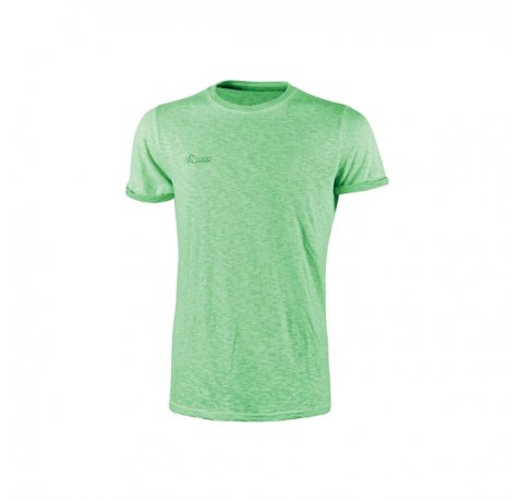 Upower Fluo Camiseta de Manga Corta - Talla S - Algodon Flameado, Tejido Slub Cotton, Transpirable, Ajuste Slim-Fit, Cuello Redondo Acanalado, Logotipo Bordado - Color Verde Fluorescente