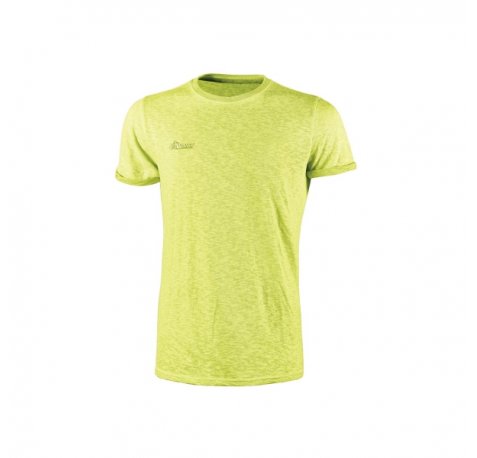Upower Fluo Camiseta de Manga Corta - Talla M - Algodon Flameado, Tejido Transpirable, Ajuste Slim-Fit, Cuello Redondo Acanalado - Color Amarillo Fluorescente