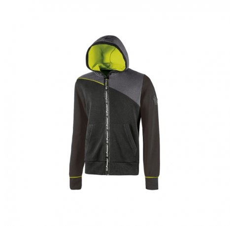 Upower Jupiter Sudadera de Trabajo - Talla XL - Cremallera Impermeable, Capucha Ajustable, Bolsillos Practicos, Piping Fluo Elastico, Proteccion DPI1 - Color Negro Carbon
