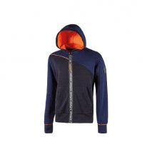 Upower Jupiter Sudadera de Trabajo - Talla 3XL - Cremallera Impermeable, Capucha Ajustable, Bolsillos Practicos, Piping Fluo, Proteccion DPI1, PuÃ±os Elasticos, Bajo Acanalado - Color Azul Marino