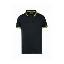 Upower Way Polo Hombre Manga Corta - Talla 3XL - Algodon Stretch, Ajuste Slim Fit, Ribetes en Contraste, Cierre Tres Botones, Aberturas Laterales, Proteccion DPI1 - Color Negro Carbon