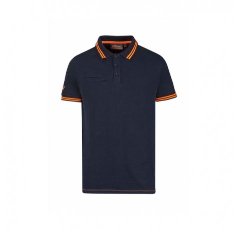 Upower Way Polo Hombre Manga Corta - Talla L - Algodon Stretch, Ajuste Slim Fit, Ribetes en Contraste, Cierre Tres Botones, Aberturas Laterales, Proteccion DPI1 - Color Azul Marino