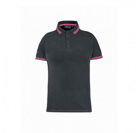Upower Way Lady Polo Mujer Manga Corta - Talla L - Algodon Stretch, Ajuste Slim Fit, Transpirable, Ribetes en Contraste, Cierre de Tres Botones, Aberturas Laterales, Proteccion DPI1 - Color Gris Fucsia