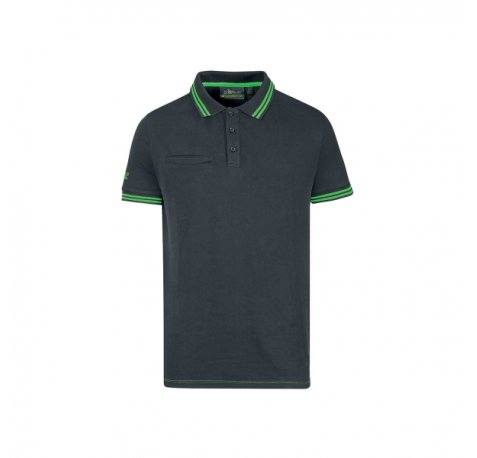 Upower Way Polo Hombre Manga Corta - Talla 2XL - Algodon Stretch, Ajuste Slim Fit, Ribetes en Contraste, Cierre de Tres Botones, Aberturas Laterales, Proteccion DPI1 - Color Gris Asfalto Verdoso