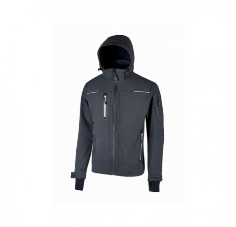 Upower Space Chaqueta Softshell - Talla S - Membrana U-Tex, Impermeable, a Prueba de Viento, Transpirable, Forro Micropolar, Capucha Desmontable, Bolsillos Avanzados, Proteccion DPI1 - Color Gris Asfalto