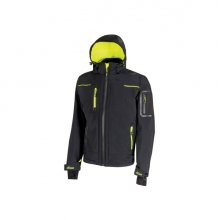 Upower Space Chaqueta Softshell Impermeable - Talla 3XL - Transpirable, a Prueba de Viento, Forro Micropolar, Capucha Desmontable, Bolsillos con Cremalleras Fluorescentes, Proteccion DPI1 - Color Negro Carbon