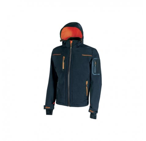Upower Space Chaqueta Softshell - Talla 5XL - Membrana U-Tex, Repelente al Agua, a Prueba de Viento, Transpirable, Forro Micropolar, Capucha Desmontable, Proteccion DPI1 - Color Azul Marino