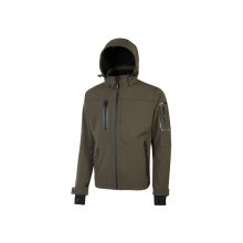 Upower Space Chaqueta Softshell Impermeable - Talla 3XL - Transpirable, a Prueba de Viento, Forro Micropolar, Capucha Desmontable, Bolsillos con Cremalleras Fluorescentes, Proteccion DPI1 - Color Verde Oscuro