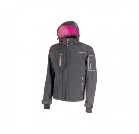 Upower Space Lady Chaqueta Softshell Impermeable - Talla L - Transpirable, a Prueba de Viento, Forro Micropolar, Capucha Desmontable, Bolsillos Avanzados, Proteccion DPI1 - Color Gris Fucsia
