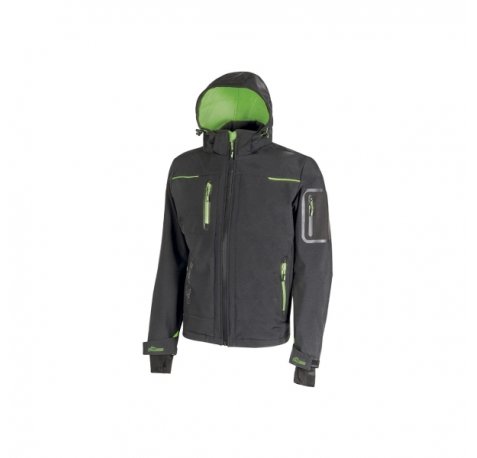 Upower Space Chaqueta Softshell Impermeable - Talla L - Transpirable, a Prueba de Viento, Forro Micropolar, Capucha Desmontable, Bolsillos Avanzados, Proteccion DPI1 - Color Gris Asfalto Verdoso