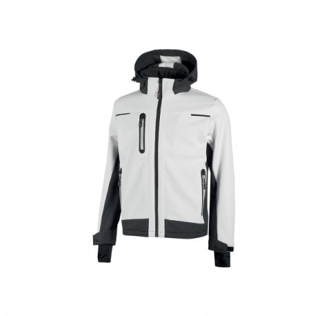 Upower Space Chaqueta Softshell Impermeable - Talla 2XL - Transpirable, a Prueba de Viento, Forro Micropolar, Capucha Desmontable, Bolsillos Avanzados, Proteccion DPI1 - Color Blanco