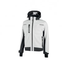 Upower Space Chaqueta Softshell Impermeable - Talla M - Transpirable, a Prueba de Viento, Forro Micropolar, Capucha Desmontable, Bolsillos Avanzados, Proteccion DPI1 - Color Blanco