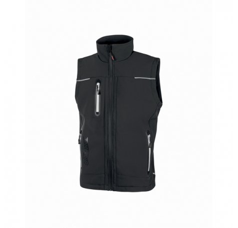 Upower Universe Chaleco Softshell Impermeable - Talla 5XL - Transpirable y Resistente al Viento, Forro Micropolar, Bolsillo Free Sound, Detalles Reflectantes, Proteccion DPI1 - Color Gris Asfalto