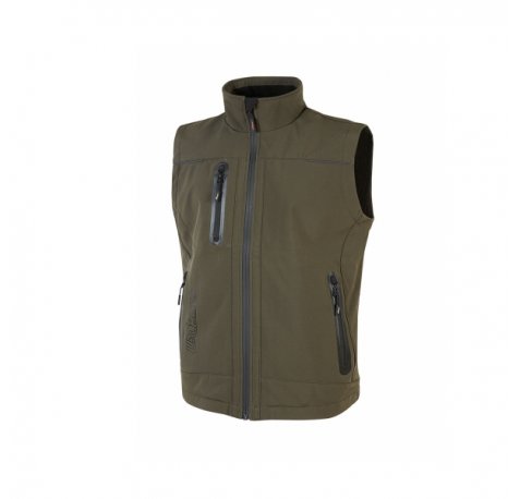 Upower Universe Chaleco Softshell Impermeable - Talla M - Transpirable, Resistente al Viento, Forro Micropolar, Bolsillo Free Sound, Detalles Reflectantes, Proteccion DPI1 - Color Verde Oscuro